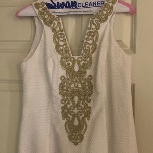 White with gold stitching Lilly dress worn ONCE